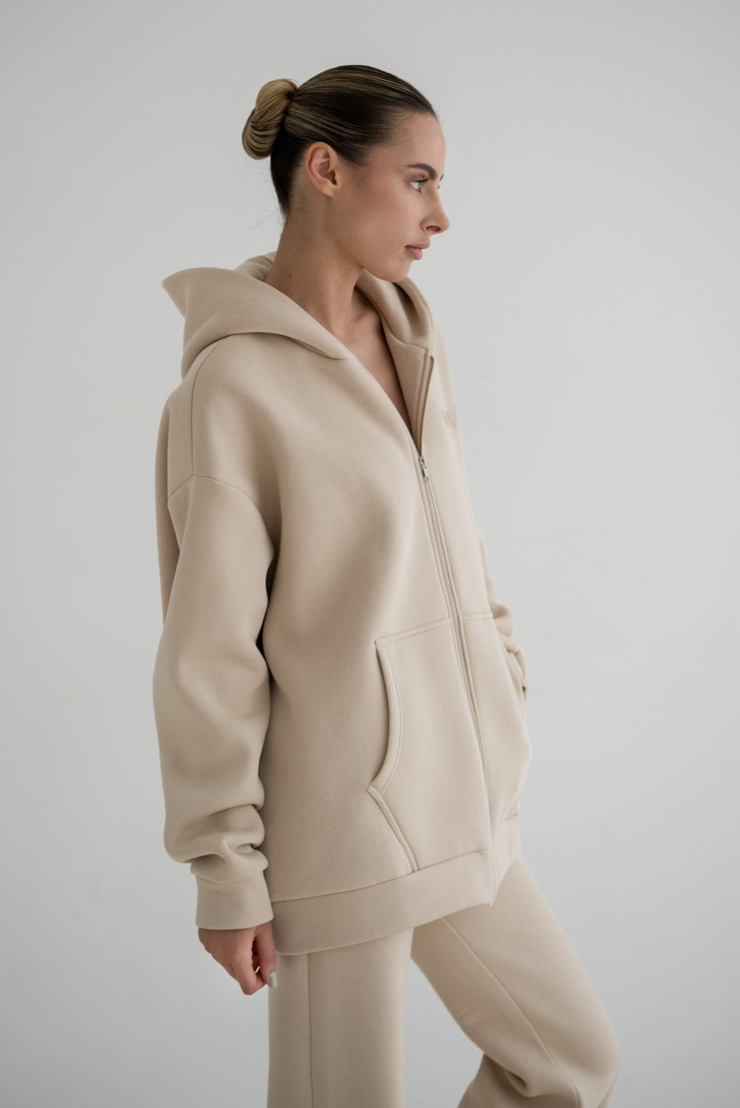 Soft Hoodie With a Zipper | Nude