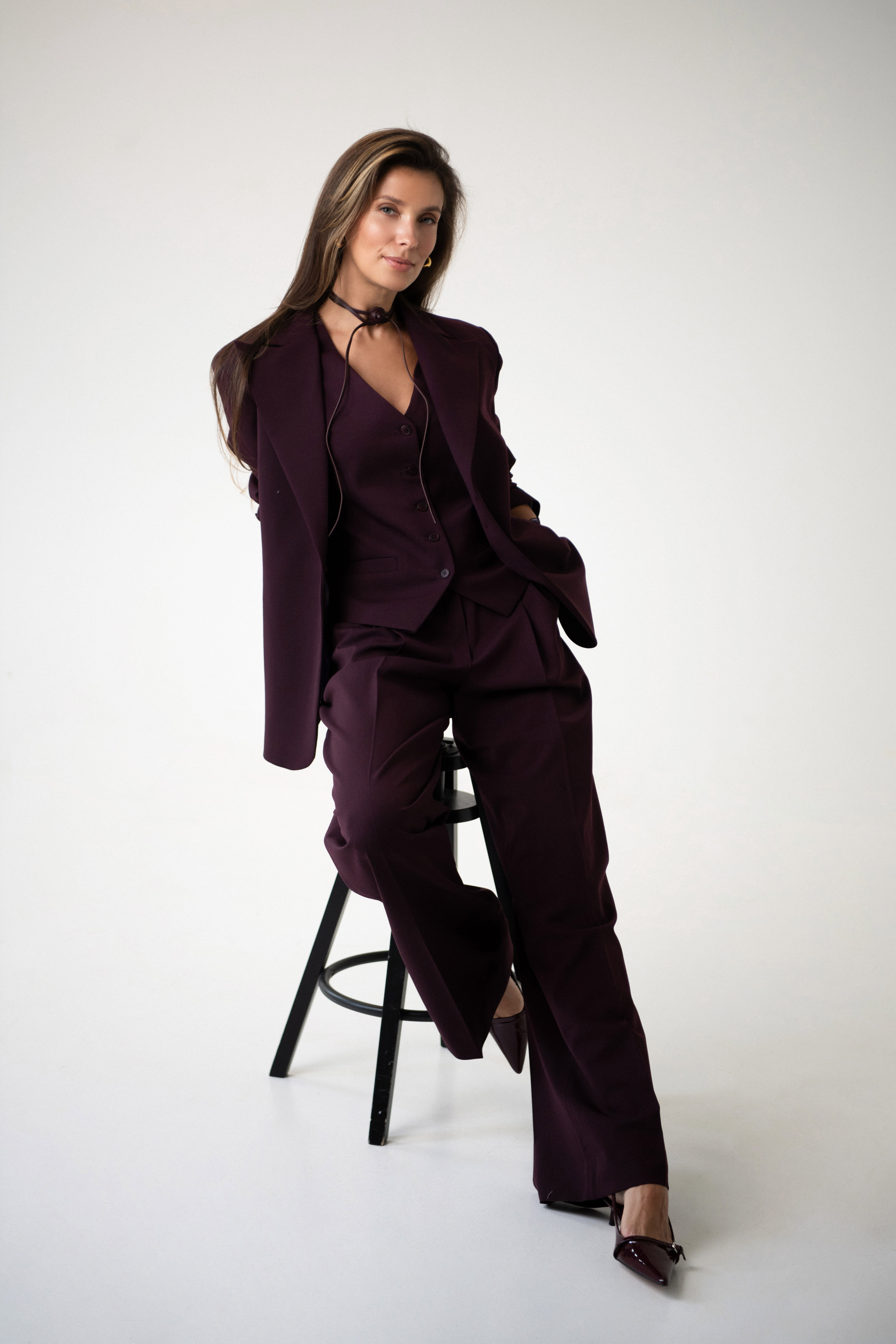 High Waisted Trousers | Burgundy